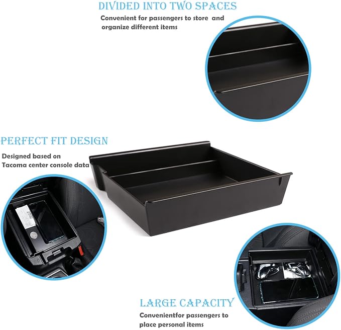 CHEAYAR Compatible with Toyota Tacoma Accessories 2016-2021 Toyota Tacoma Center Console Accessory Organizer Tray Storage Insert ABS Materials Armrest Box Storage Box Secondary（Without Non-Slip mat）