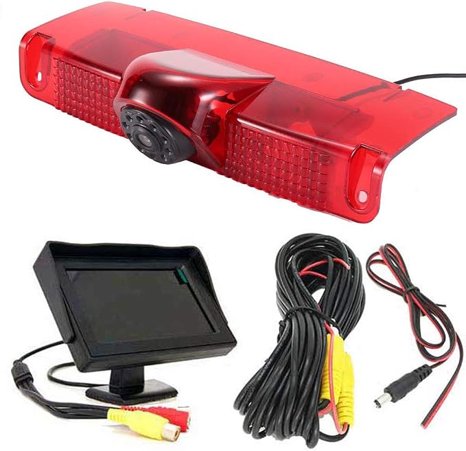 HD Brake Light Rear View Camera with 4.3 Inch LCD Monitor, Transporter Waterproof Night Vision Reversing Camera Replacement for Chevrolet Express GMC Chevy Savana Exporer Vans Cargo Van 2003-2018