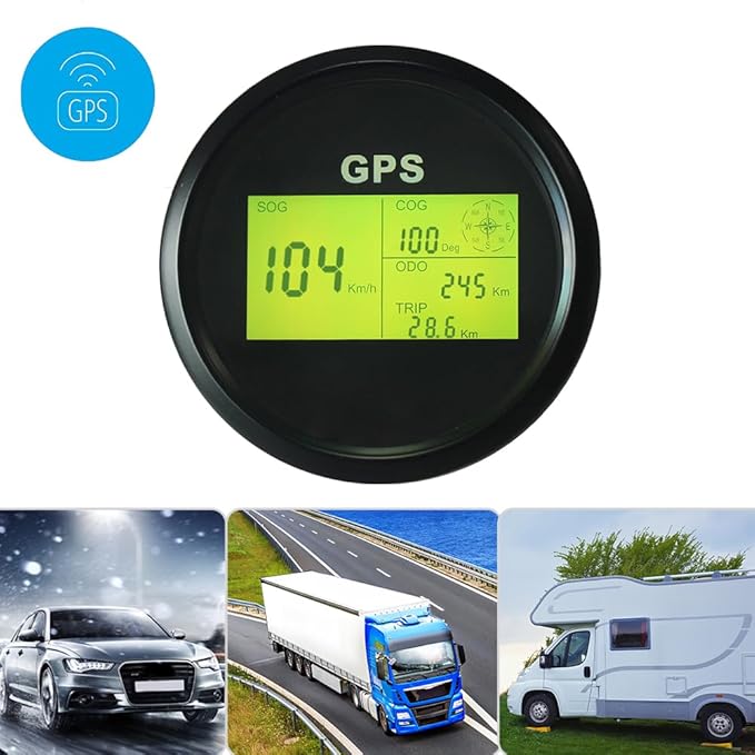 85mm 3-3/8" Digital Speedometer GPS Odometer COG Trip with 7 Backlights 12VDC 24V for Motorbike Boat Truck Racing Car (Black&Black)