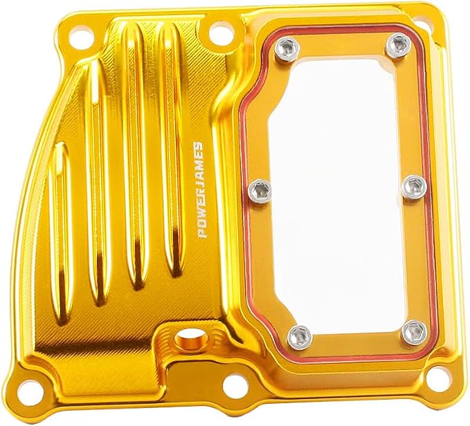 POWER JAMES Aluminum Visible Transmission Top Cover Compatible with Harley Davidson 2018-2025 Softail, 2017-2025 Touring FLHX, FLHR, FLTR with M8 Models. (Gold)