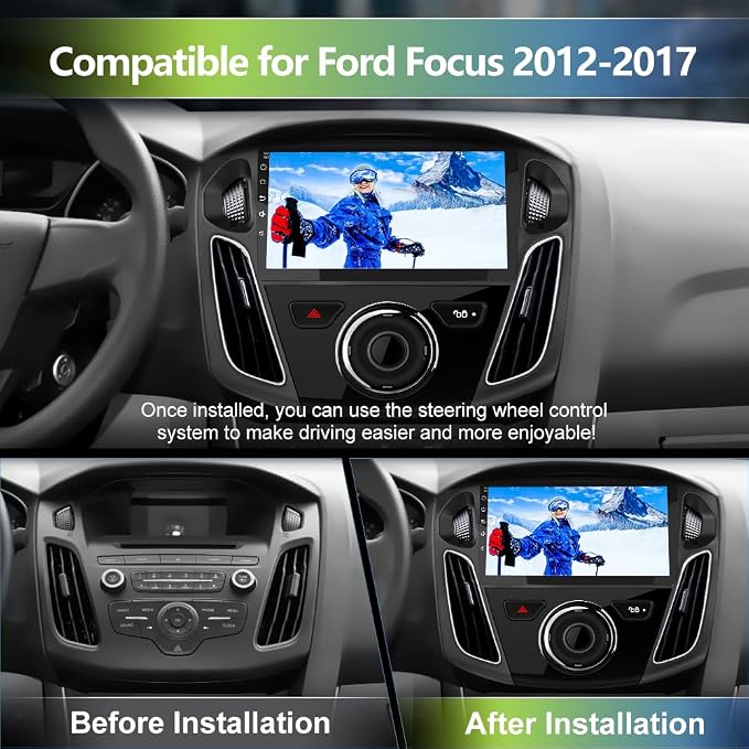 Car Radio for Ford Focus 2012-2017, 9 inch Touch Screen Android 15 Stereo with Bluetooth GPS Wireless CarPlay Andriod Auto [2GB+64GB]