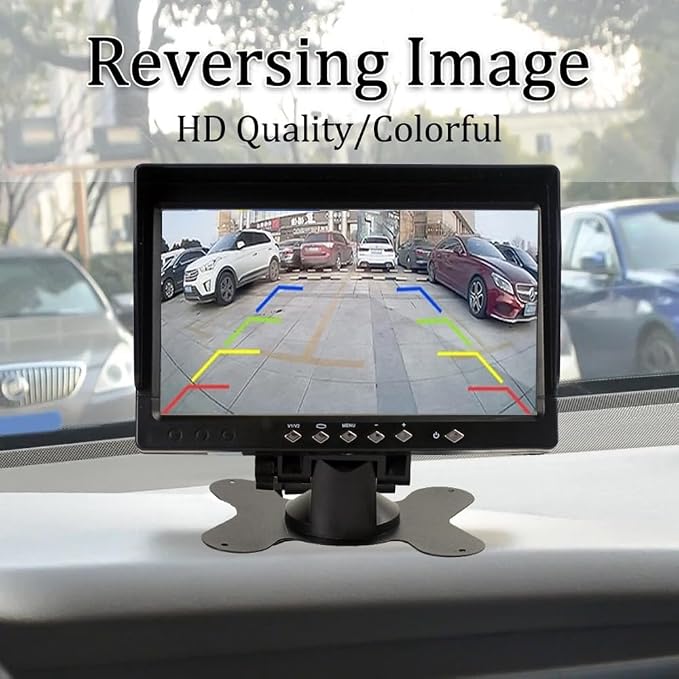 7-inches IPS Monitor 4ch Car Rear View Quad Split,Remote Control, 4-PIN Aviation Connect Video Inputs - 12V-24V 800X480HD for Truck RV Bus Car Vehicle Reversing Backup Rearview Cameras Monitor