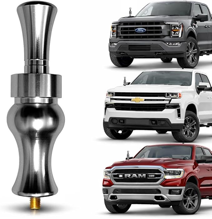 Duck Call Truck Antenna, Short 5.5 Inch Heavy Duty Anodized Aluminum Radio Antenna, Universal Kit Fits Most Trucks Including F150, F250, Clear Signal, Unique Truck Accessories and Gifts (Silver)