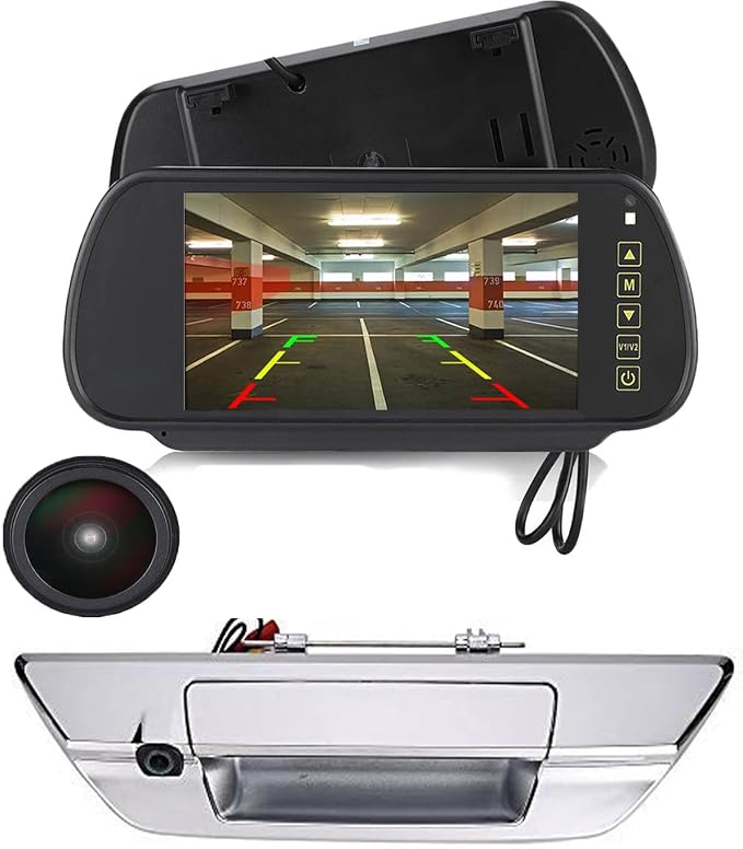 1280 * 720 Pixels HD Car Rear View Trunk Handle Parking Camera Replacement for Toyota Hilux 8 MK8 Pickup Truck Masters OX AN120 AN130 Revo Recco/Invincible 50 2015-2019(with 7-inch Rearview Mirror)
