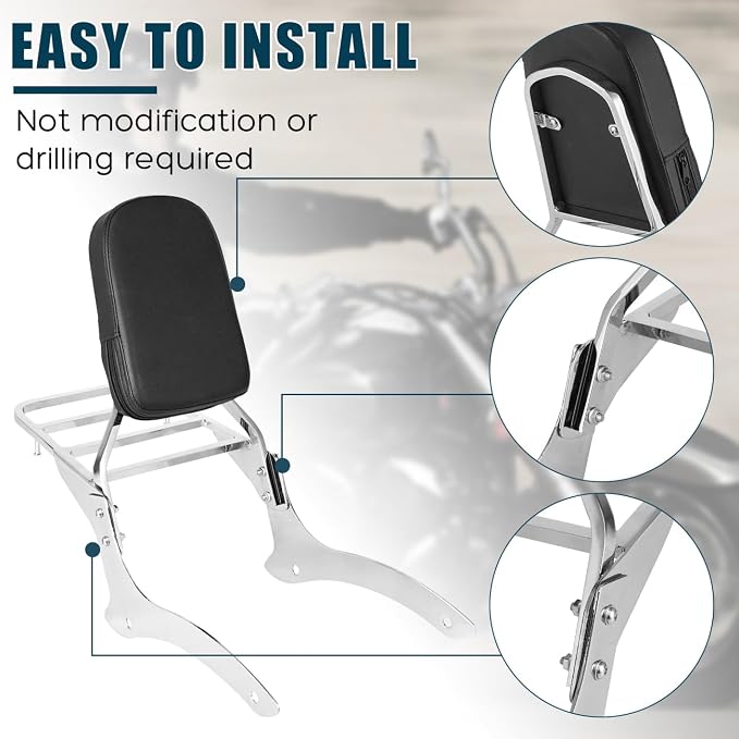 Motorcycle Rear Backrest Sissy Bar With Luggage Rack Compatible With For 1999-2011 Yamaha VStar Dragstar 1100 XVS1100 DS1100 Detachable Passenger Sissy Bar Backrest