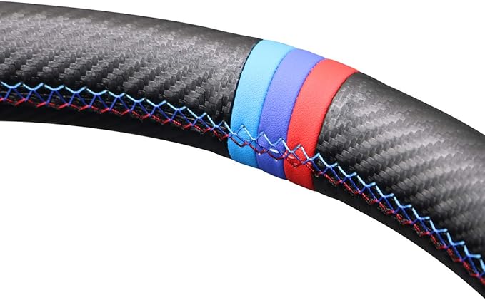 MEWANT Hand Stitch Suede Carbon Fiber Steering Wheel Wrap for BMW 3Series F30 F34 F22 F23 F32 F33 F36 DIY Steering Cover