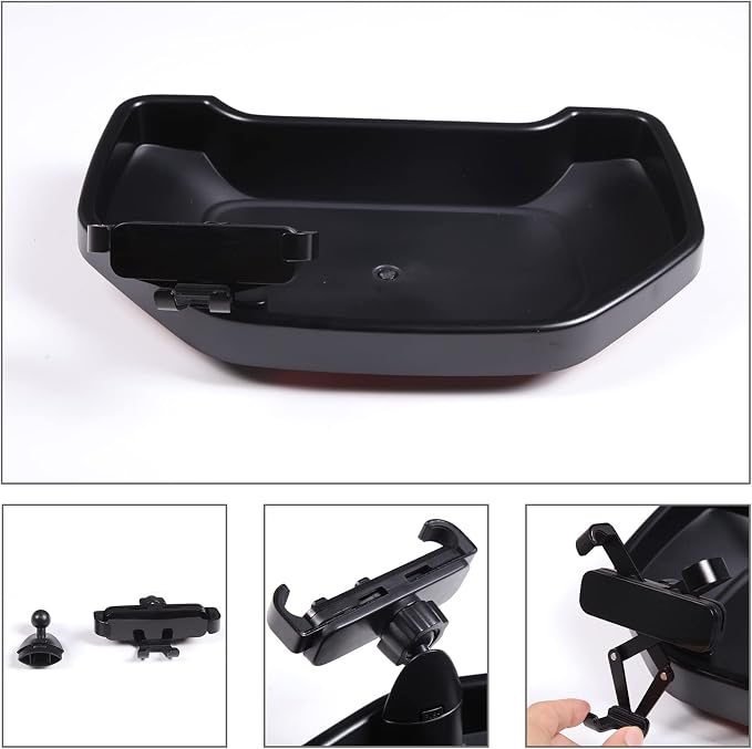 Black ABS Car Center Console Dash Table Storage Tray Fit for Toyota Tundra 2014-2021 Instrument Organizer Vertical Placement Phone Holder Cradle Accessories(with Mobile Phone Holder(B))