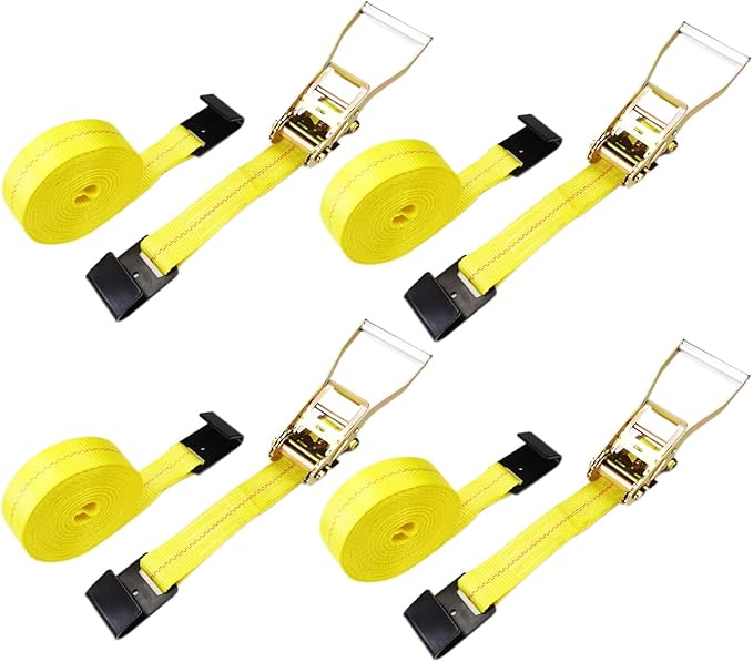 KJE Flat Hook Ratchet Straps,4 Pack Heavy Duty Tie Down Straps 2" x 27' Weather Resistant Cargo Strap 3,333 Pound Working Load Limit for Flatbed, Truck, Trailers Pickup
