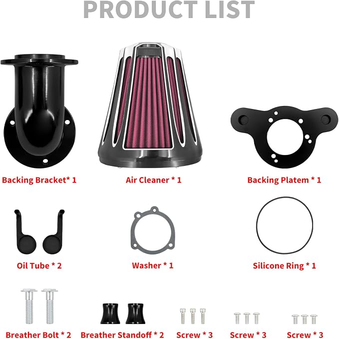 Motorcyle Air Cleaner Filter CNC 90° Forward-Facing Kit Fit for Harley Softail Touring Trike Sportster XL Dyna (Black Housing Red Element, A For Sportster XL 04-22)