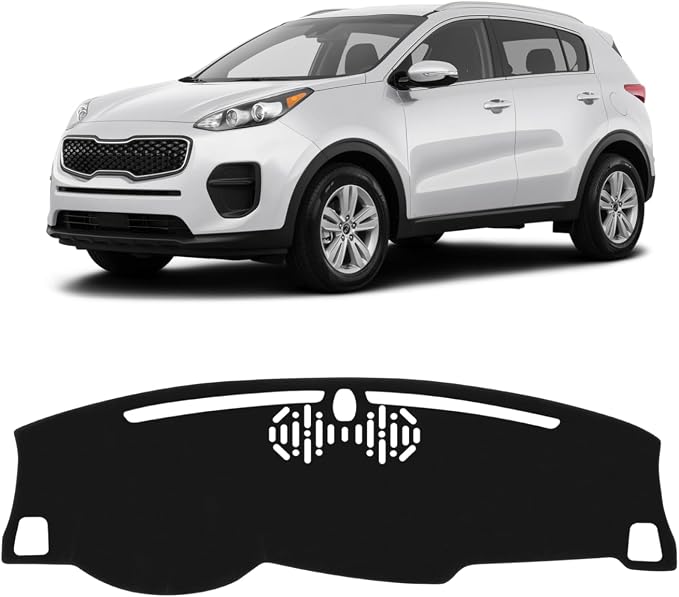 KUST Black Dash Cover Compatible with Kia Sportage 2017-2022 Dashboard Cover Accessories for Sportage Non-Slip Polyester Dashboard Mat Custom Fit Center Console Sunshield Protector No Glare