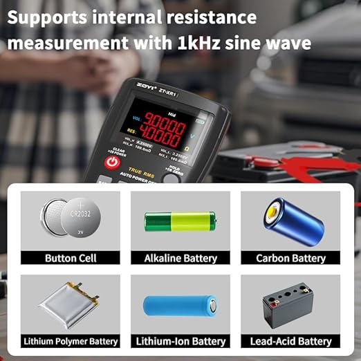 ZOYI Battery Internal Resistance Tester 2 in 1 multimeter Battery Voltage Meter Car Battery Tester for AAA AA Model 0.1mΩ-200Ω