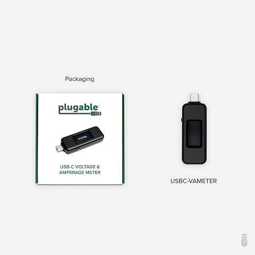 Plugable USB C Power Meter Tester for Monitoring USB-C Connections - Digital Multimeter for USB Type C Cables, Laptops, Phones, Chargers - Driverless