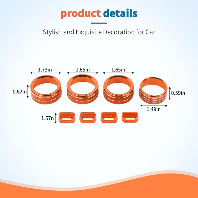 JeCar for Jeep Wrangler JL & Gladiator JT Window Switch Button Knob Cover Trim Kit, Orange Aluminum Interior Decoration Accessories (2018–2024 2025+), 8pcs