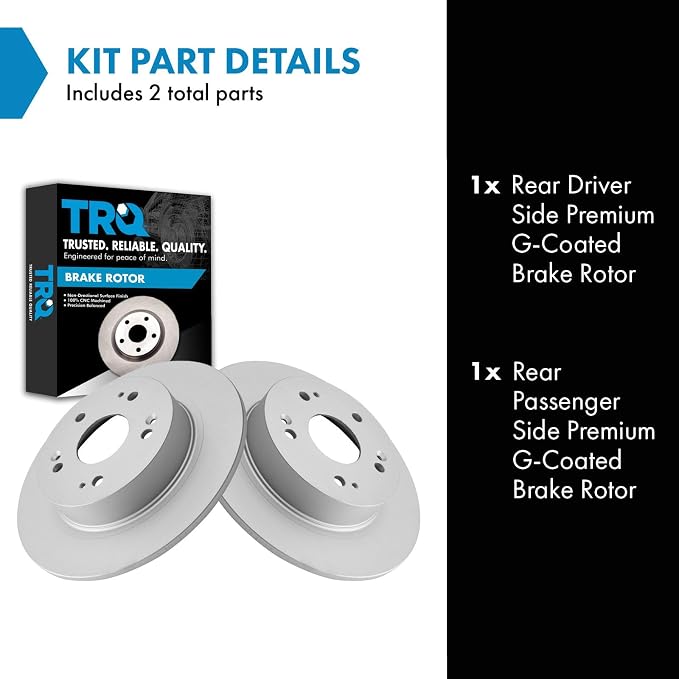 TRQ Rear Brake Rotor Set G Coated Solid Compatible with 2016-2022 Acura ILX 2009-2014 TSX 2005-2024 Honda Accord 2016-2022 HR-V 2015 Civic