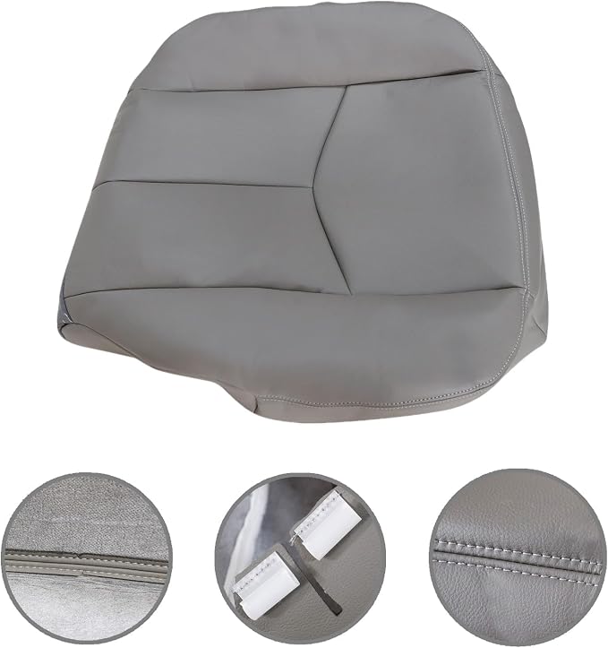 4PCS Driver & Passenger Bottom & Top Lean Back Leather Seat Covers Light Gray #922 or 92i Compatible with Chevy Silverado Suburban Avalanche GMC Sierra Tahoe Yukon 2003 2004 2005 2006