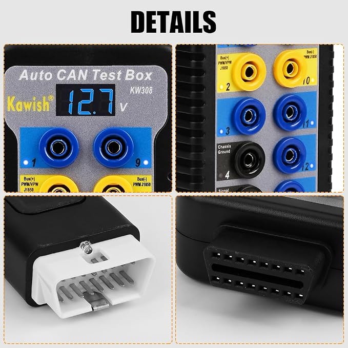 OBD2 Breakout Box with LED Light Indicator, Professional 16-Pin OBDII Breakout Box, Portable Automotive Electrical Diagnostic Test Tool with16pcs 4mm Banana Jump Wire
