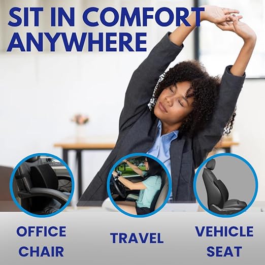 Orthopedic Back Cushion - Chiropractor-Designed Lumbar Support Pillow for Office Chair, Car, Home - High Resilience Foam, Ergonomic Design - Relieves Back Pain, Improves Posture - Beige