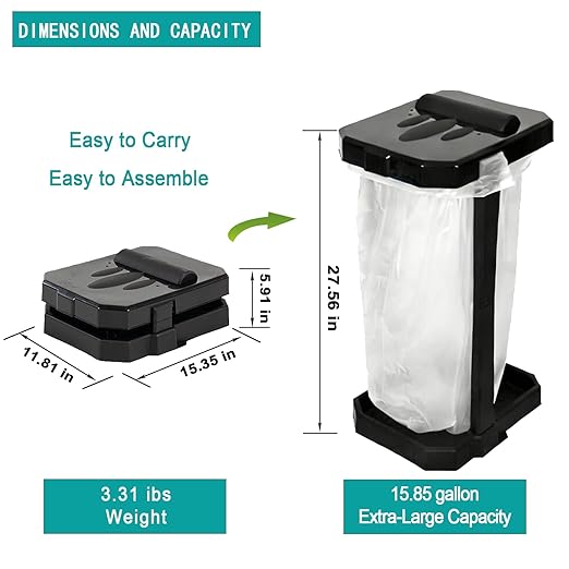 Car Trash Can Collapsible, Portable Vehicle Garbage Bin with Reinforced Frame, Trash Bag Holder & 20 Count Trash Bags for RV, Camping, Home, and Outdoors