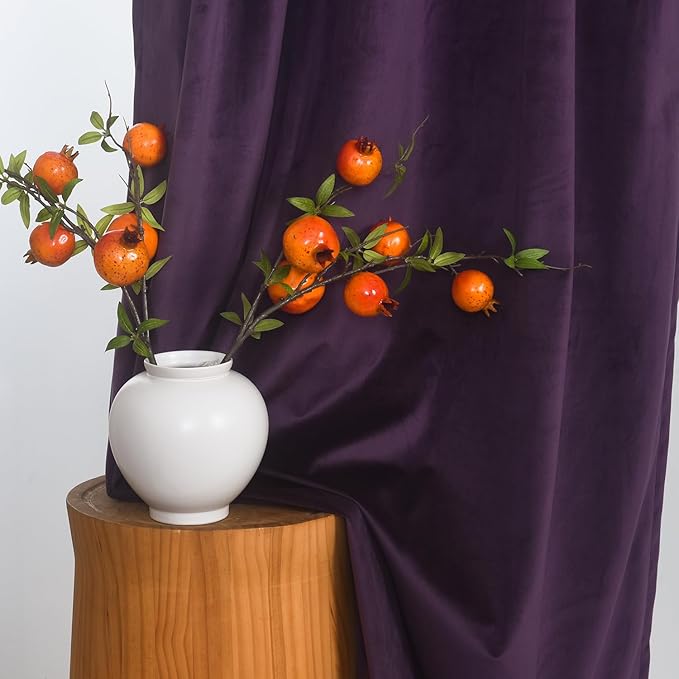 Roslynwood Luxury Soft Deep Purple Velvet Curtains 108 inches Long Back Tab Thermal Insulated Blackout Window Drapes for Living Room/Bedroom/Dining Room, W52 x L108, 2 Panels
