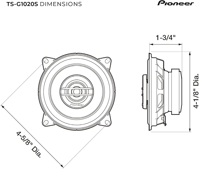 PIONEER G-Series TS-G1020S 4” 2-Way Speakers (Pair) – 210W Max, Crisp Highs + Clear Vocals, Great Stock Replacement, High-Efficiency Speaker Designed for OEM Power