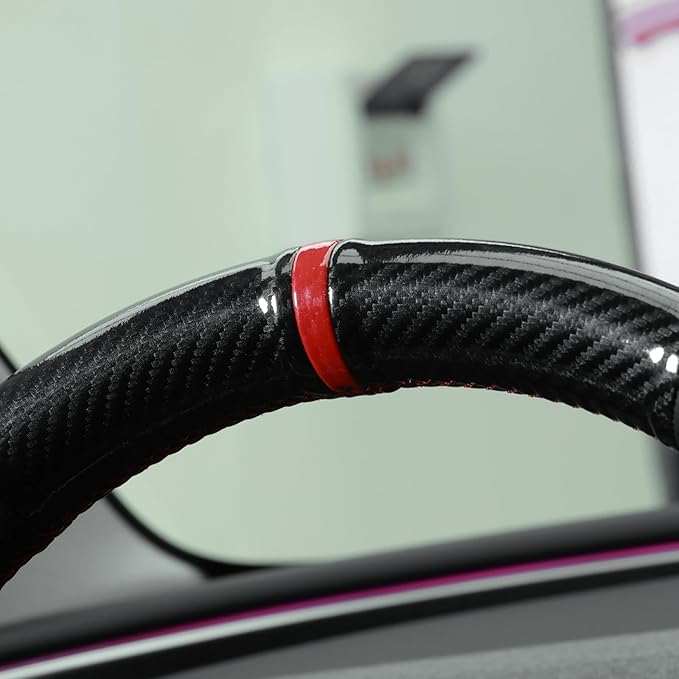 MEWANT Shiny PU Carbon Fiber Faux Leather Steering Wheel Wrap for Tesla Model3 Highland 2025 Tesla Model Y Juniper 2025