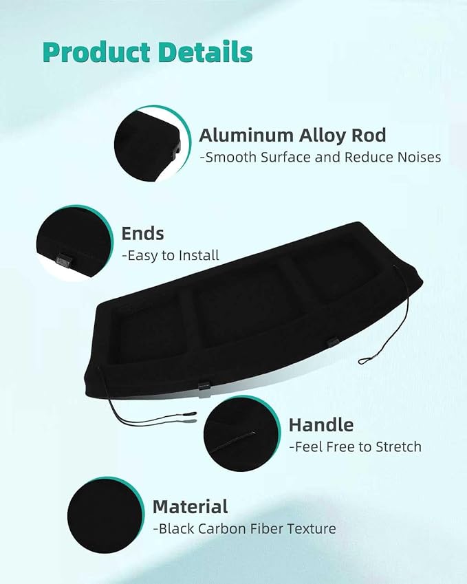 SCITOO Cargo Cover for 2018-2023 Fit for Hyundai Kona 1.6L 2018-2023 Fit for Hyundai Kona 2.0L Retractable Rear Trunk Cargo Shade Luggage Security Cover Shielding Waterproof