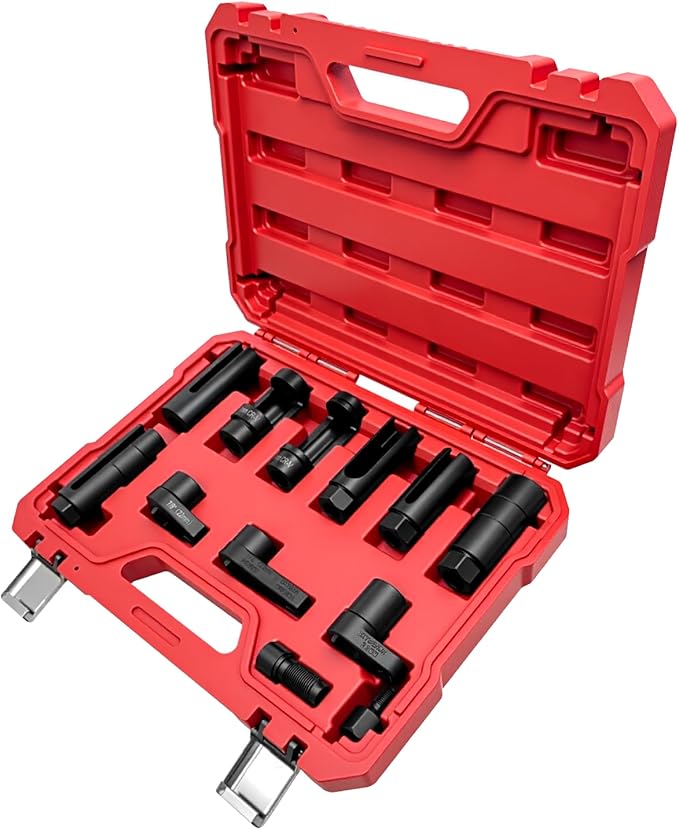 ZKTOOL 13PC Oxygen Sensor Socket Wrench Removal Tool Set，Open-end Socket Wrench Set，with 22mm 27mm 29mm 7/8" 1" &1/16" Sockets ，1/2" 3/8" Drive，M18x 1.5 & M12x1.25 Thread Chaser，Kit for Most Vehicles