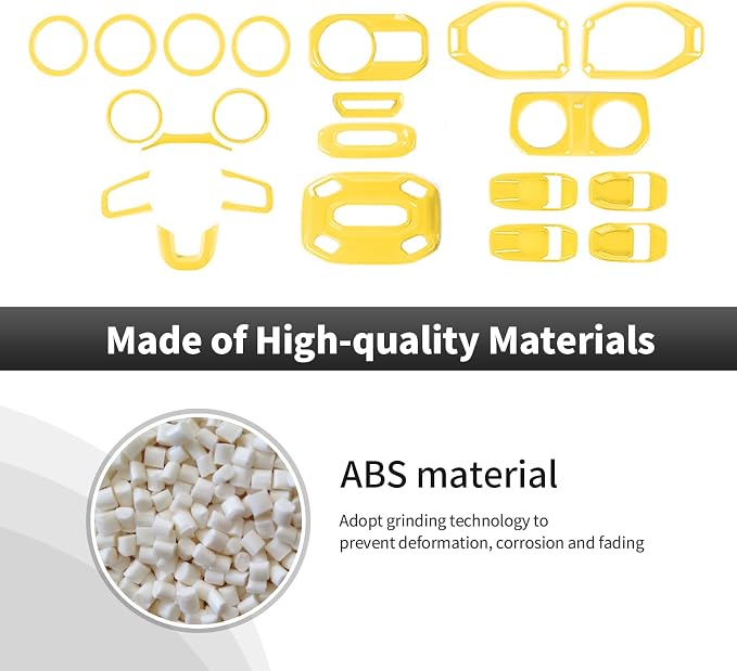 21PCS Yellow Interior Trim Kits Fit for 2018-2023 Jeep Wrangler JL JLU & Gladiator JT 4Door Interior Decor Accessories Dashboard AC Headlight Switch Roof Speaker Inner Door Bowl Steering Button Frame
