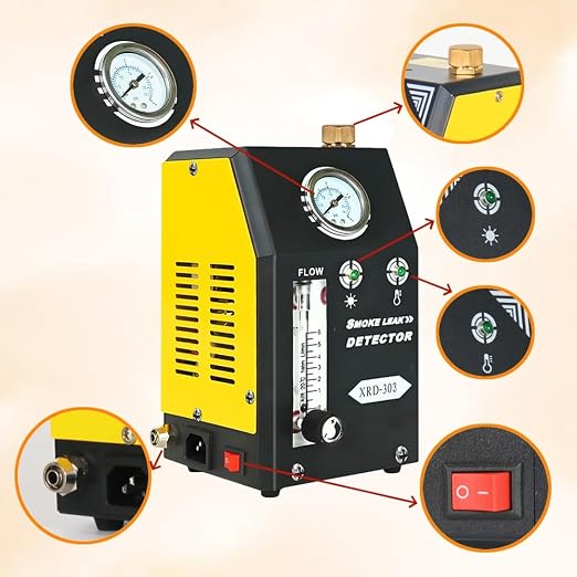 Smoke Machine with Built-in Air Pump, Pressure Gauge and Adjustable Flow Meter, 12V DC EVAP, Vacuum, Automotive Smoke Machine for Cars, Motorcycles, Trucks, Boats, ATVs