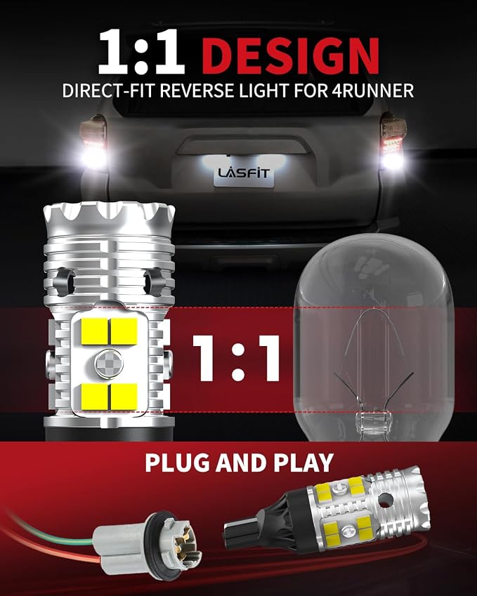 LASFIT 921 LED Reverse Backup Light Bulbs Fit for 2006-2024 Toyota 4runner, 6000K Cool White Super Bright OEM 912 W16W Replacement, 2pcs