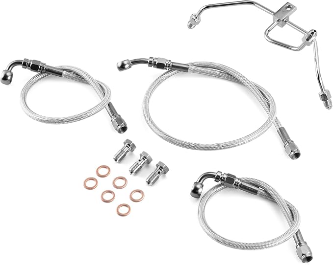 Mofun 52" Extended Length Hydraulic Front Brake Line Kit Stainless Steel Compatible with Harley Dyna Low Rider Fat Bob FXDF FXDFSE Non-ABS 2009-2017, Fit 16"-18" Handlebar Chrome
