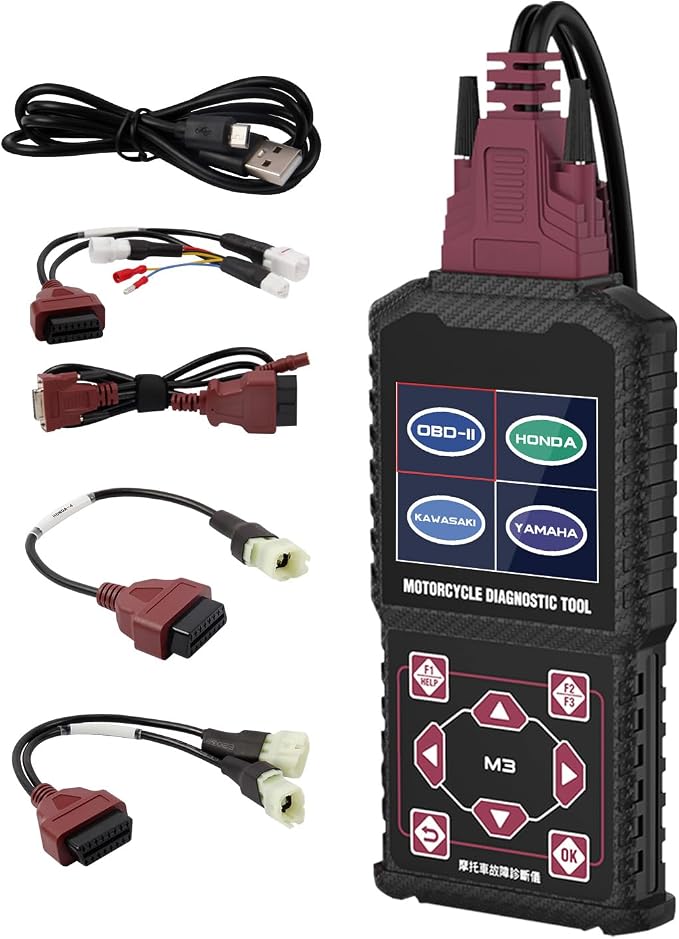 Motorcycle System Diagnostic Test Measurement Tools M3-A Motorcycle Fault Code Readers Scan Tools Moto Diagnostic Test Measurement Tools Compatible for Yamaha 2/3/4P,Kawasaki 4-6P,Honda 4P,OBDII 16P