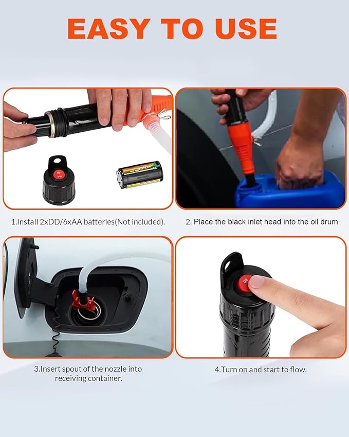 Portable Transfer Pump Battery Operated Electric Siphon Pump for Gas, Fuel, Diesel, Water Transfer 2.4 GPM Flow Oil Extractor -Easy to Use Hand Fuel Pump, Multi-Use Siphon Fuel Transfer Pump