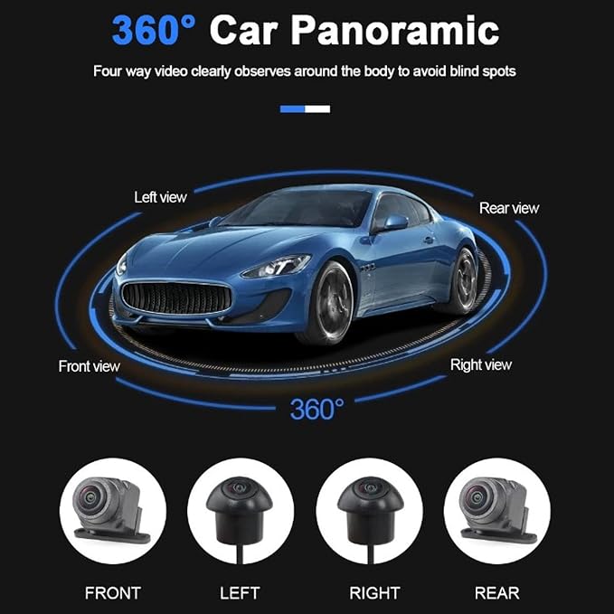 Akozon 360° Panoramic Camera System, Car 1080P HD Front Rear Left Right All Round Camera System for Car Center Control Screen (2053 Chip + 6048 Lens)