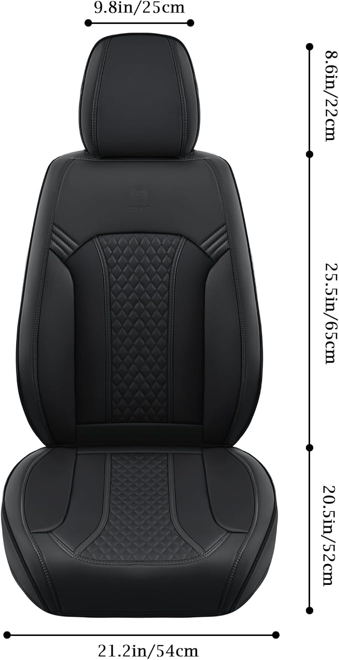 Doogo Seat Covers Full Set, Leather Car Seat Covers Luxury Waterproof Truck Seat Covers Driver Seat Cover Universal Fit Most Cars Trucks SUVs-Black