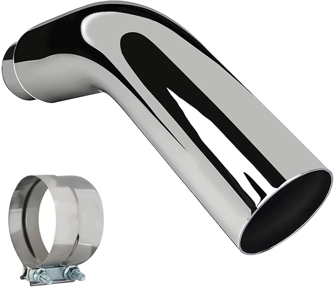 Universal 4" to 6" Exhaust Elbow Pipe with Steel Clamp - Silver Chrome or Black Painted for Car, Truck & Diesel
