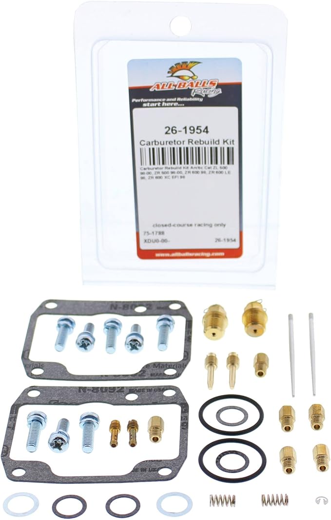 All Balls Racing 26-1954 Carburetor Rebuild Kit Compatible with/Replacement For Arctic Cat ZL 500 1998-2000, ZR 500 1998-2000, ZR 600 1998, ZR 600 LE 1998, ZR 600 XC 1998