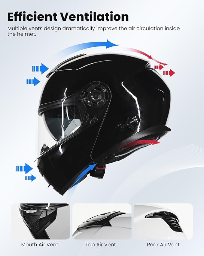 ILM 159BT Bluetooth Modular Motorcycle Helmet 2-3 Riders Intercom Full Face Flip up Casco DOT with Face Mask (GlossBlack, S)