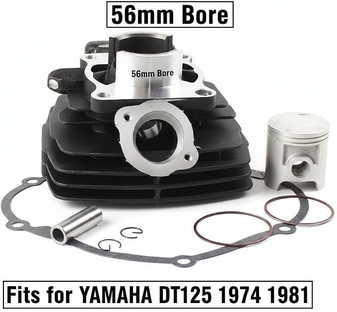 Top End Rebuild Kit Cylinder Piston 56mm Bore for Yamaha DT125 1974-1981, Engine Rebuild Kit with Gaskets Rings - Replacement for DT125A DT125B DT125C 1974-1981