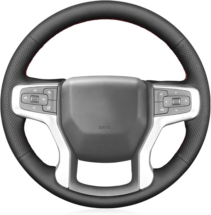 MEWANT DIY Black Artificial Leather Steering Wheel Cover for Chevy Silverado 1500/2500/3500 Suburban Tahoe Blazer