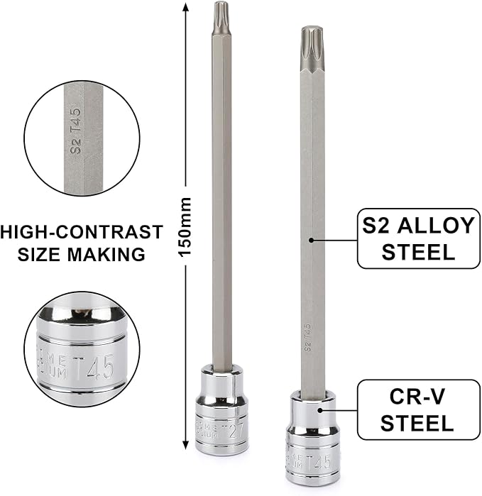 EMENTOL 40PCS Extra Long Hex, Torx and XZN Triple Square Spline Bit Socket Set, CR-V, S2 Steel, 5.9" Length