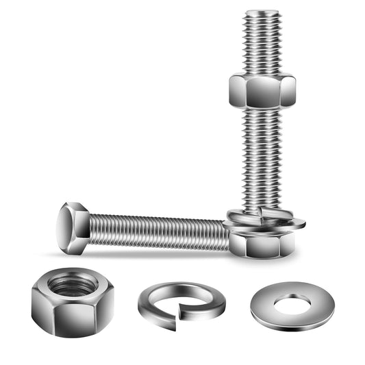 5/16-18 x 4" Hex Head Screw Bolt, Nuts, Flat & Lock Washers, 20Pcs 18-8 (304) Stainless Steel, Fully Threaded, by SG TZH