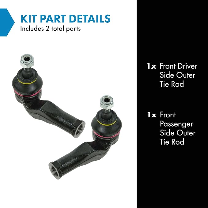 TRQ Front Outer Tie Rod Set 2 Piece Compatible with 2004-2013 Volvo S40 05-13 V50 06-13 C70 08-13 C30