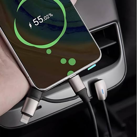 2 in 1 USB C to L,USB C to USB C Fast Charging Cable for 2026 Tesla Model 3/Y/X/S/Cybertruck 90° Right-Angle Charging Cable Compatible with iPhone 11/12/13/14 and Vehicles Dock(4FT,60W)
