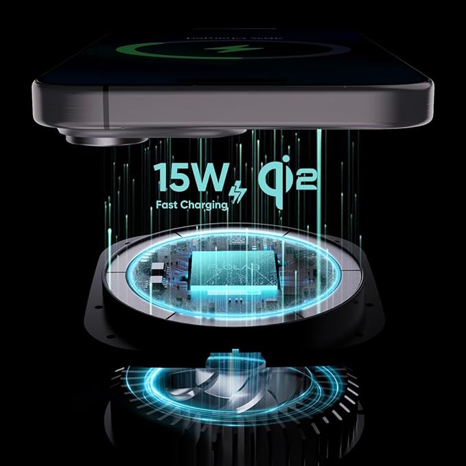 FLOLAB Qi2 15W Wireless Car Charger for iPhone 16/15/14/13/12, Magnetic Vent/Foldable Dashboard/Windshell Mount Car Phone Holder, Fast Charging with Cooling