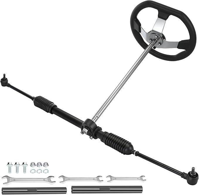 KT196 Go Kart Steering Gear Assembly Kit with Steering Wheel Compatible with Coleman CK196 196cc Kandi 110cc Gas Powered 4 Wheeler DIY Go Cart Parts