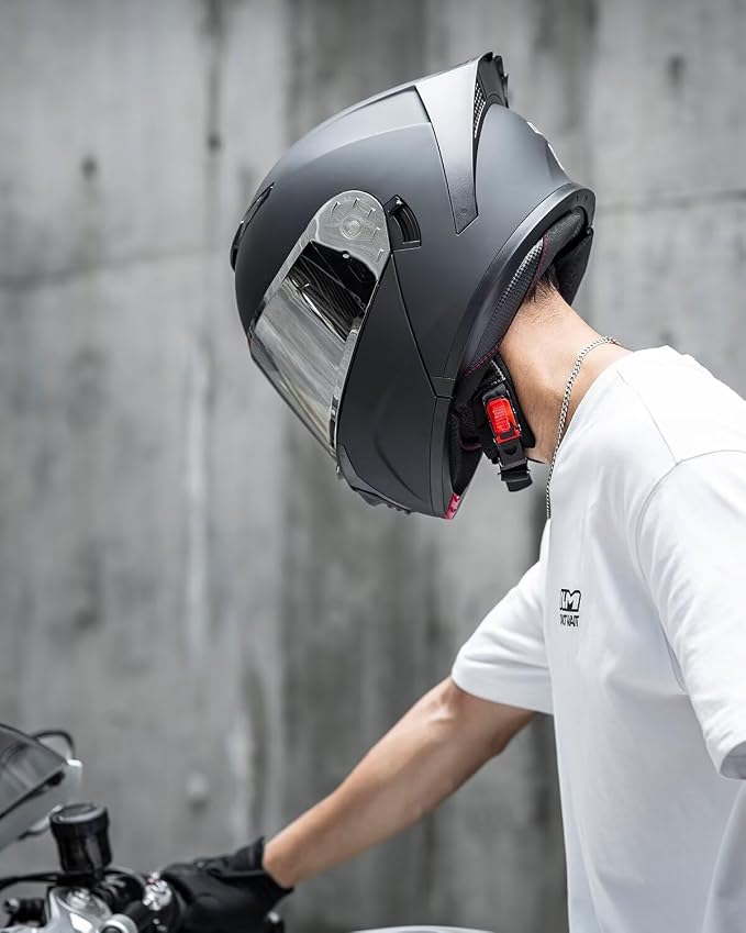 ILM Modular Motorcycle Helmet for Adults Full Face Flip up Riding with Dual Visor Street Bike Racing DOT Model MM966 (Matte Black Silver, 2XL)