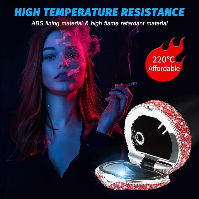 eing Car Ashtray Portable Bling Cigarette Smokeless Cylinder Cup Holder with Blue LED Light Indicator and 2 Replacement Batteries,Car Accessories for Women,Ideal for Car,Home and Office,1-Pack Red