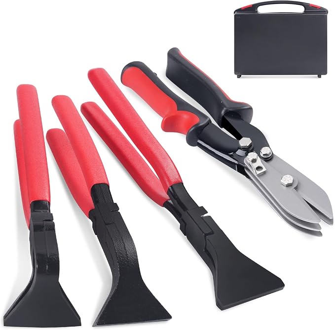 Professional HVAC Sheet Metal Tools Set, 10-1/2" 5-Blade Sheet Metal Crimper + 3-Piece Hand Seamers (Straight, 45°, 90°), Duct Crimping & Bending Tools for 24–28 Gauge Ductwork
