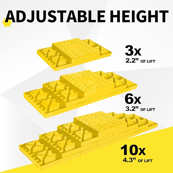 12 Pack Camper/RV Leveling Blocks Suitable for 4 Wheels Interlocking and Anti-Slip Design with Carrying Bag Heavy-Duty for Camper Travel Trailer Yellow